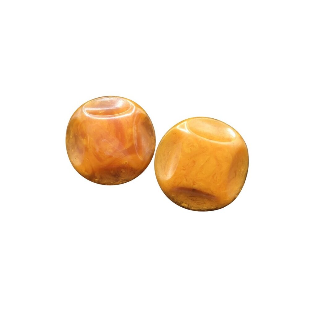 Vintage Bakelite Clip On Earrings in Butterscotch Color Oversized Carved Clip On